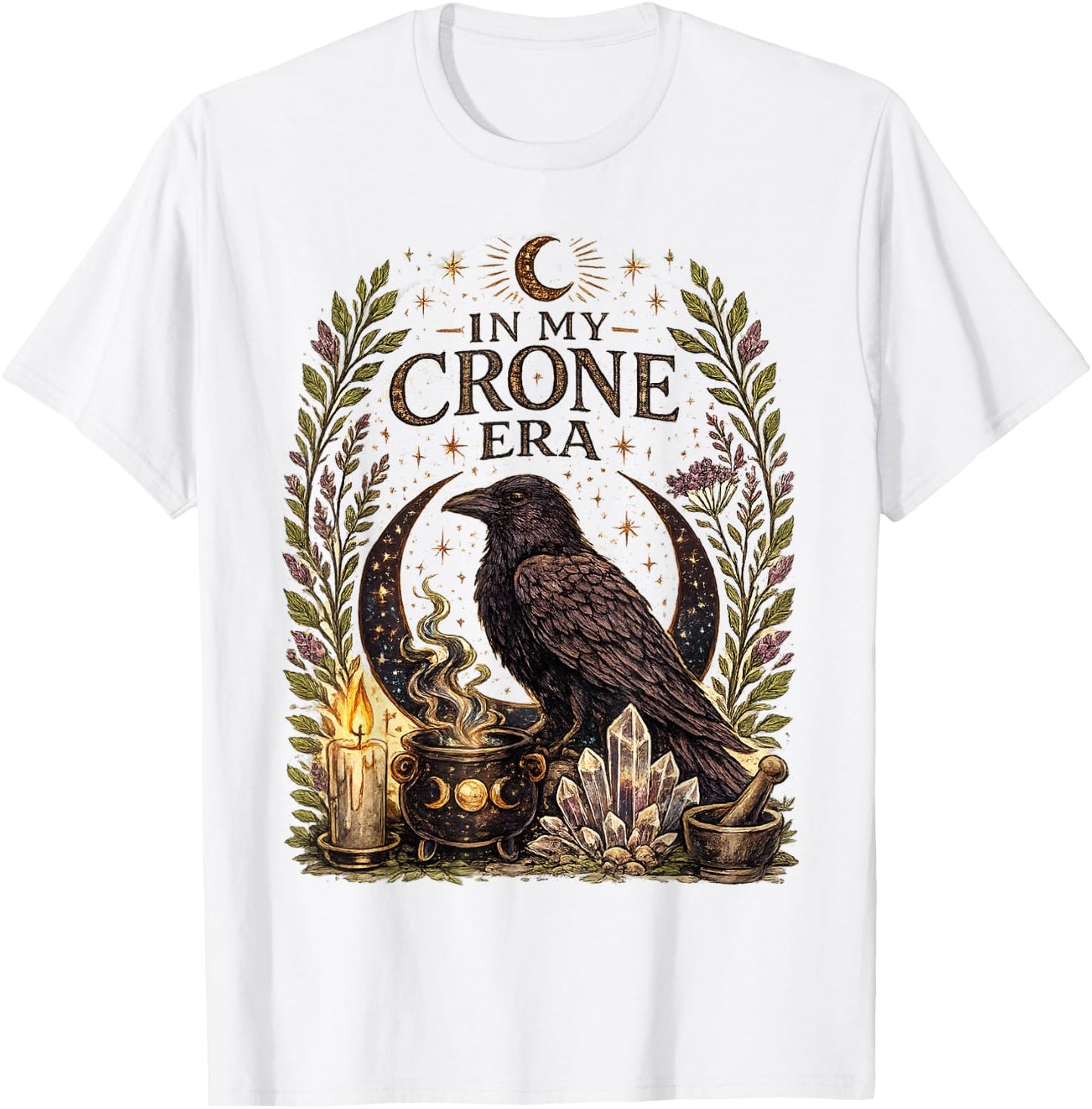 in My Crone Era Witchy Raven Cauldron Goth Witch T-Shirt - T-Shirt | White