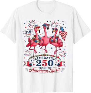 Patriotic Flamingo 250 Years American Spirit T-Shirt - T-Shirt | White