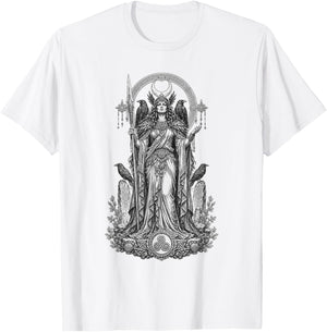Morrigan Celtic Raven Goddess Sacred Warrior Line Art T-Shirt - T-Shirt | White