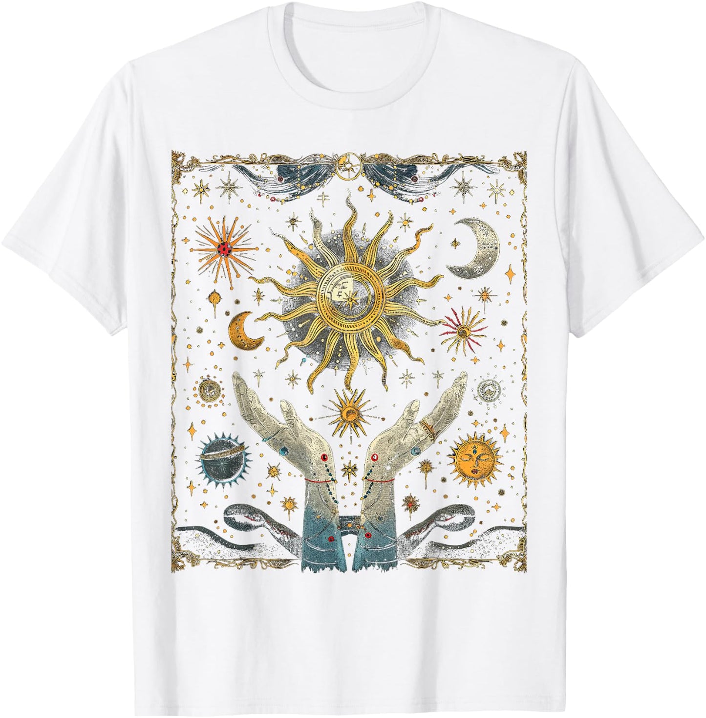 mystische Schlange Mond und Sonne Tarot Karte Kristalle T-Shirt - T-Shirt | White