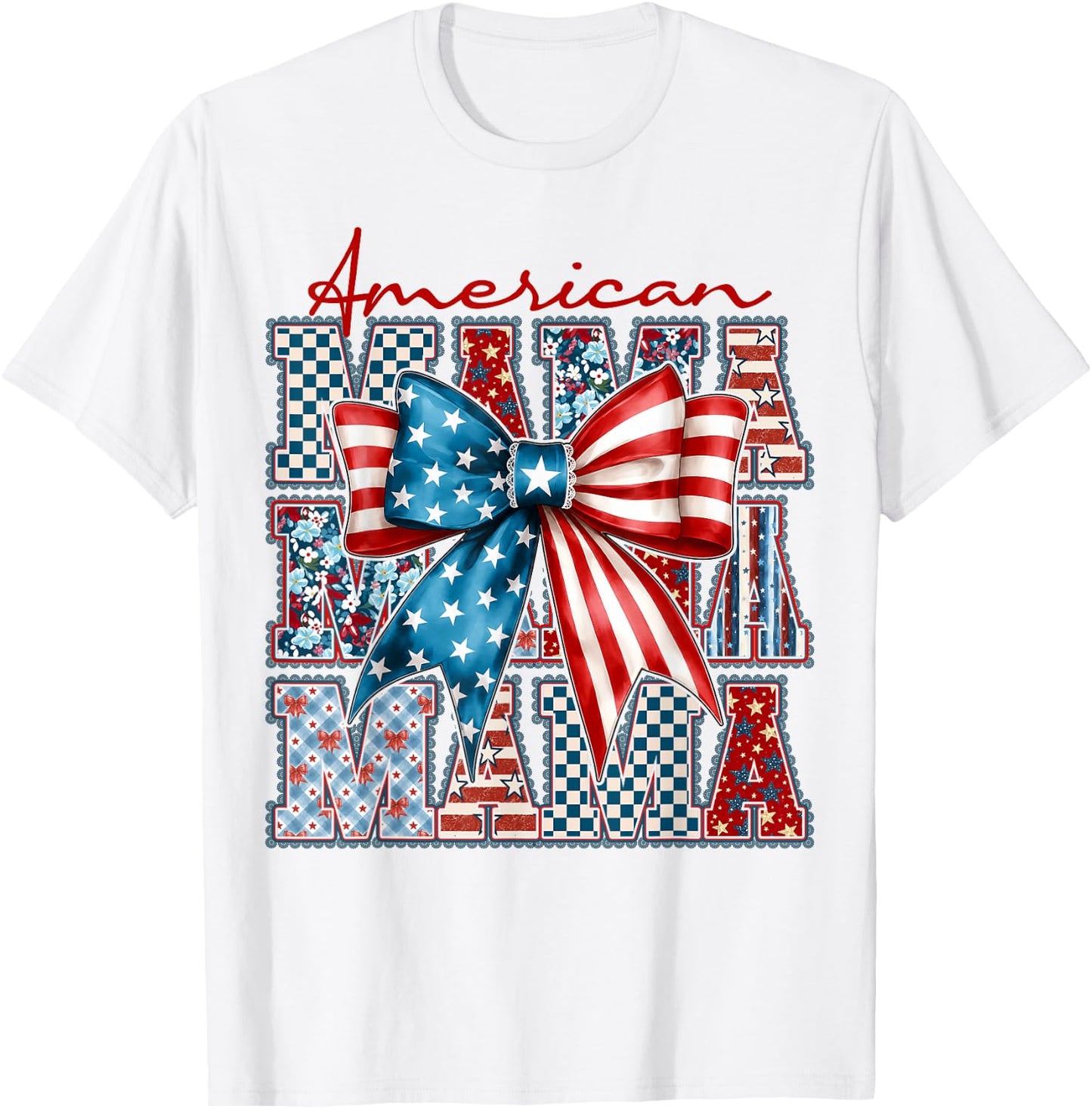 America Mama USA Flag Coquette 4th of July US America Women T-Shirt - T-Shirt | White