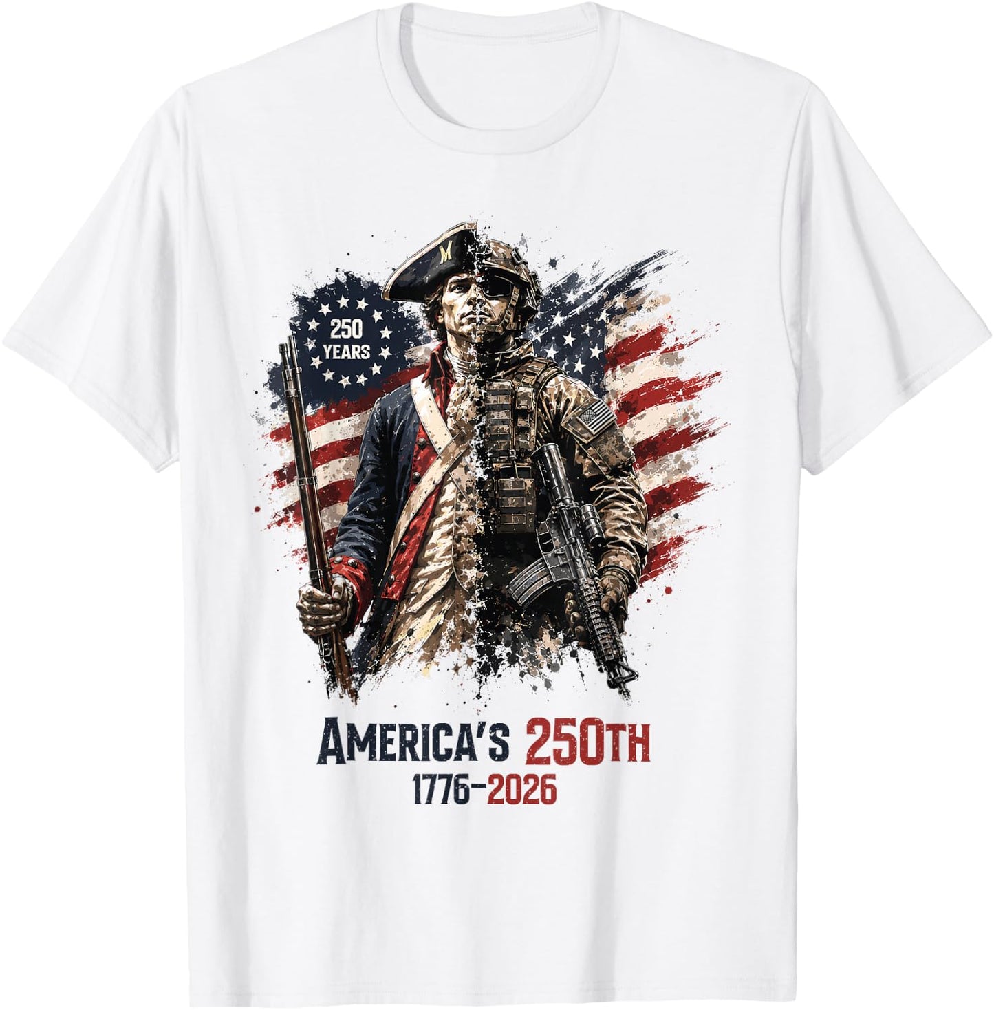 1776-2026 Patriotic Soldier American Flag 250 Years T-Shirt - T-Shirt | White
