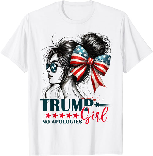 Trump Girl Messy Bun No Apologies USA Flag Trump 2024