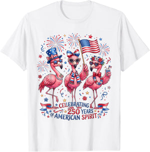 Patriotic Flamingo American Spirit 250 Years Celebration T-Shirt - T-Shirt | White