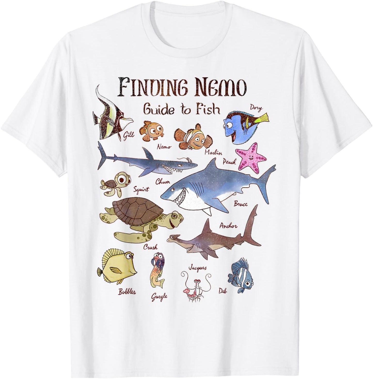 Disney Pixar Finding Nemo Guide to Fish Textbook Sketches T-Shirt - T-Shirt | White
