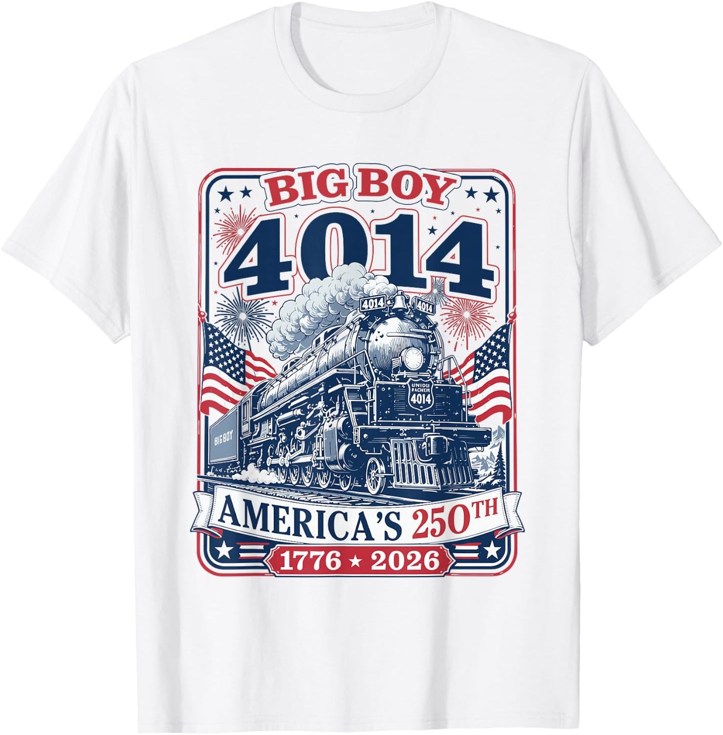 Big Boy 4014 Train 4th of July Retro US Flag Vintage Apparel T-Shirt - T-Shirt | White