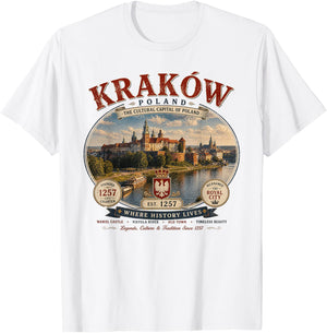 Krakow Poland Since 1257 Vintage Logo T-Shirt - T-Shirt | White