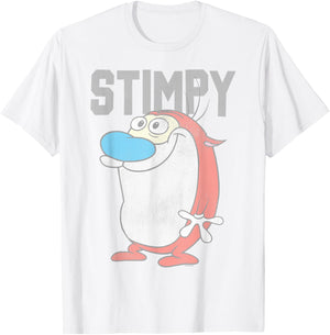 Ren and Stimpy College Stimpy , Weiß, S, Herren, , Cartoon, Klassisch, Polyester, Baumwolle, Halbarm T-Shirt - T-Shirt | White