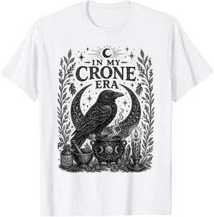 in My Crone Era Gothic Raven Cauldron Funny Crow T-Shirt - T-Shirt | White