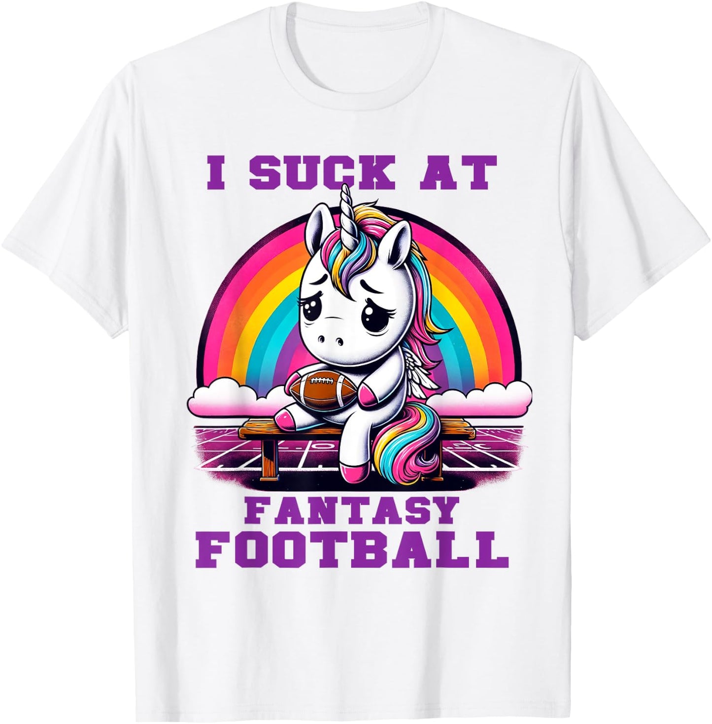 I Suck at Fantasy Football Unicorn Rainbow Loser T-Shirt - T-Shirt | White