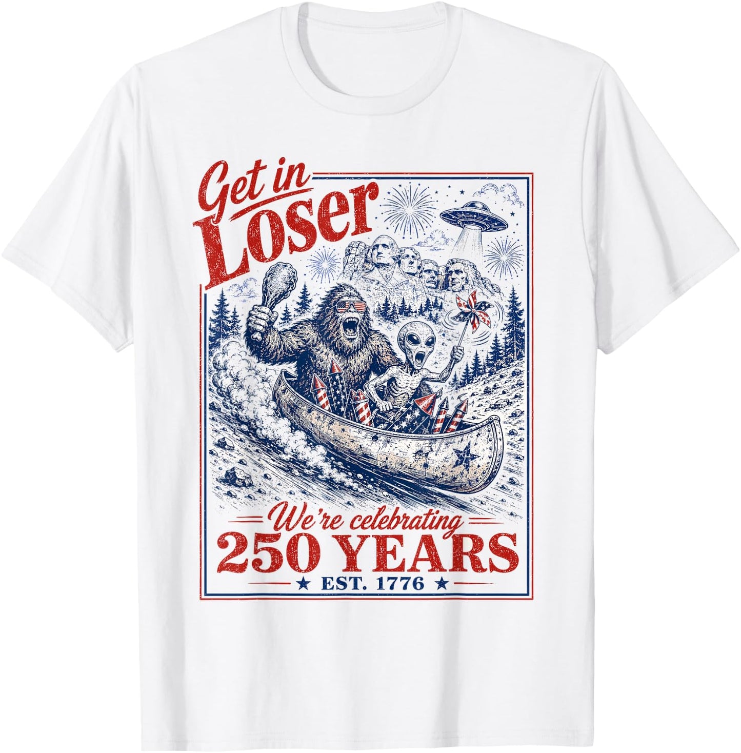 250 Years 250th Anniversary USA July 4th Bigfoot Alien T-Shirt - T-Shirt | White