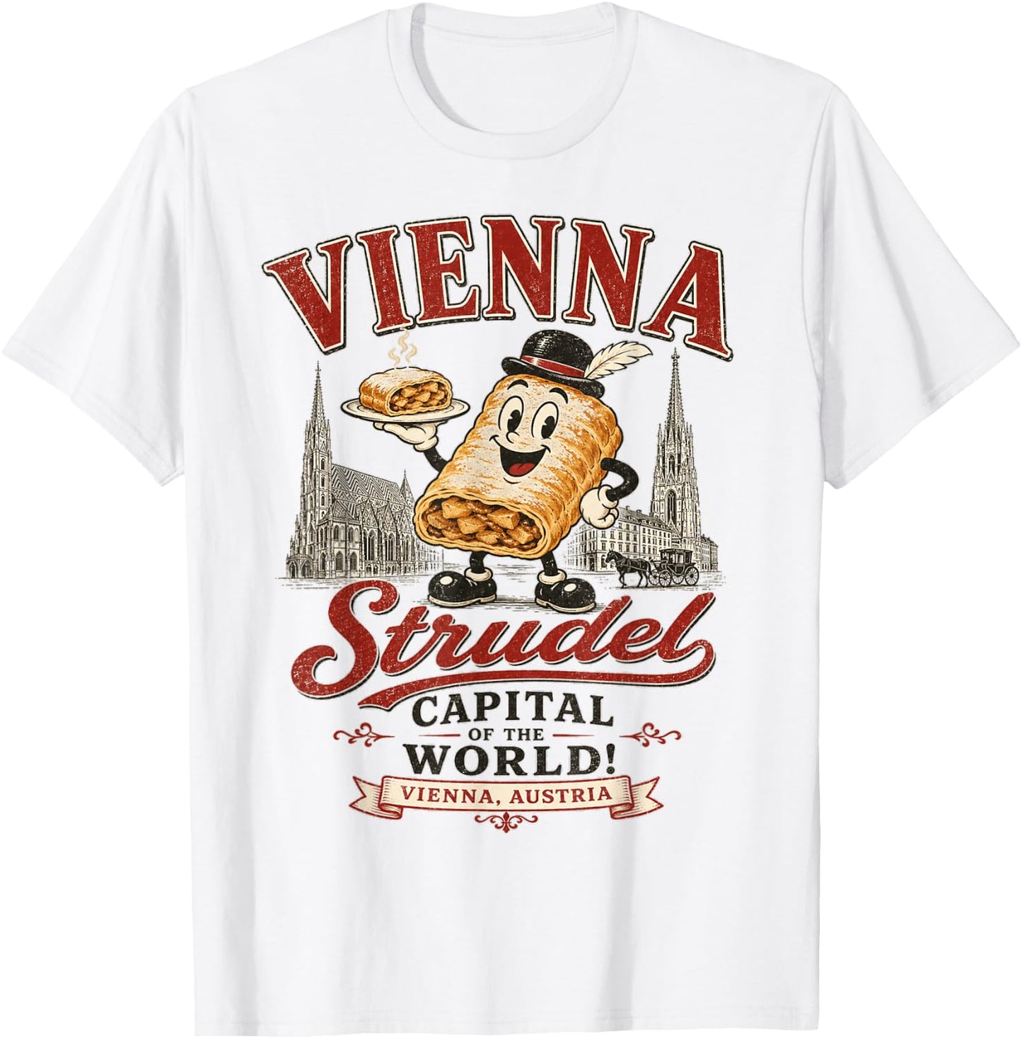 Vienna Austria - Strudel Capital of the World - Mascot Logo T-Shirt - T-Shirt | White