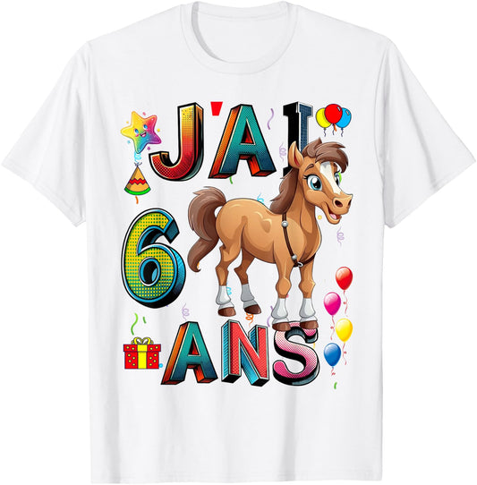 Child Horse Child 6 Years Birthday Boy Girl Horse T-Shirt - T-Shirt | White