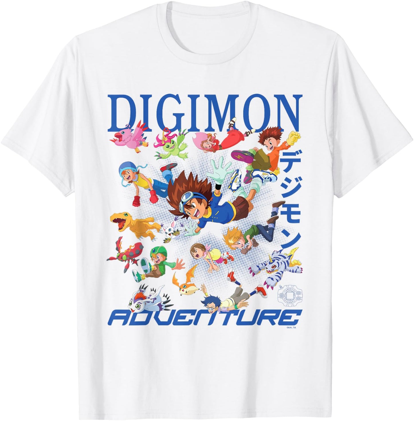 Digimon Flying Character Collage with Logo Digital Monsters T-Shirt - T-Shirt | White
