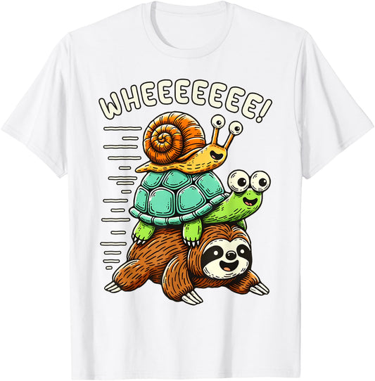 Sloth Turtle Snail Funny Running Riding Cute Animal Lover T-Shirt - T-Shirt | White