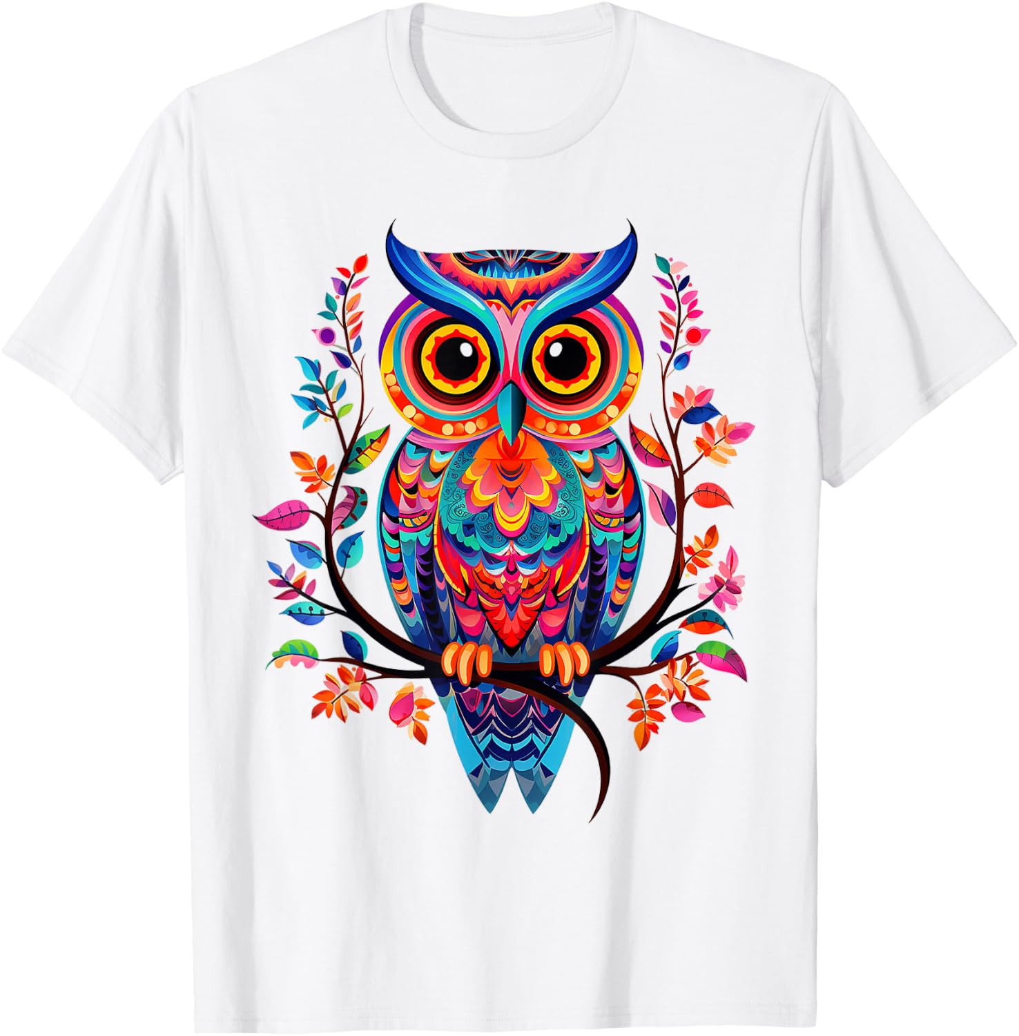 Owl Animal Nature Pattern Colorful Illustration Abstract Owl , white, S T-Shirt - T-Shirt | White