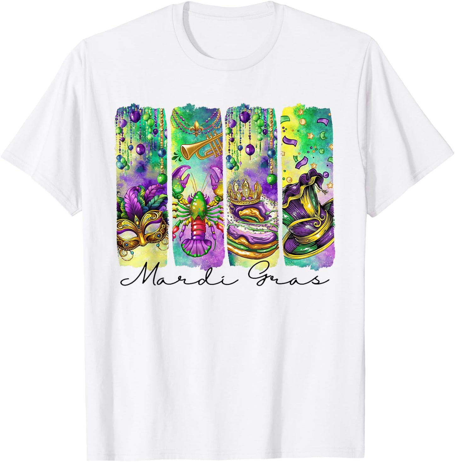 Mardi Gras Fleur De Lis Mask King Cake Crawfish Louisiana T-Shirt - T-Shirt | White