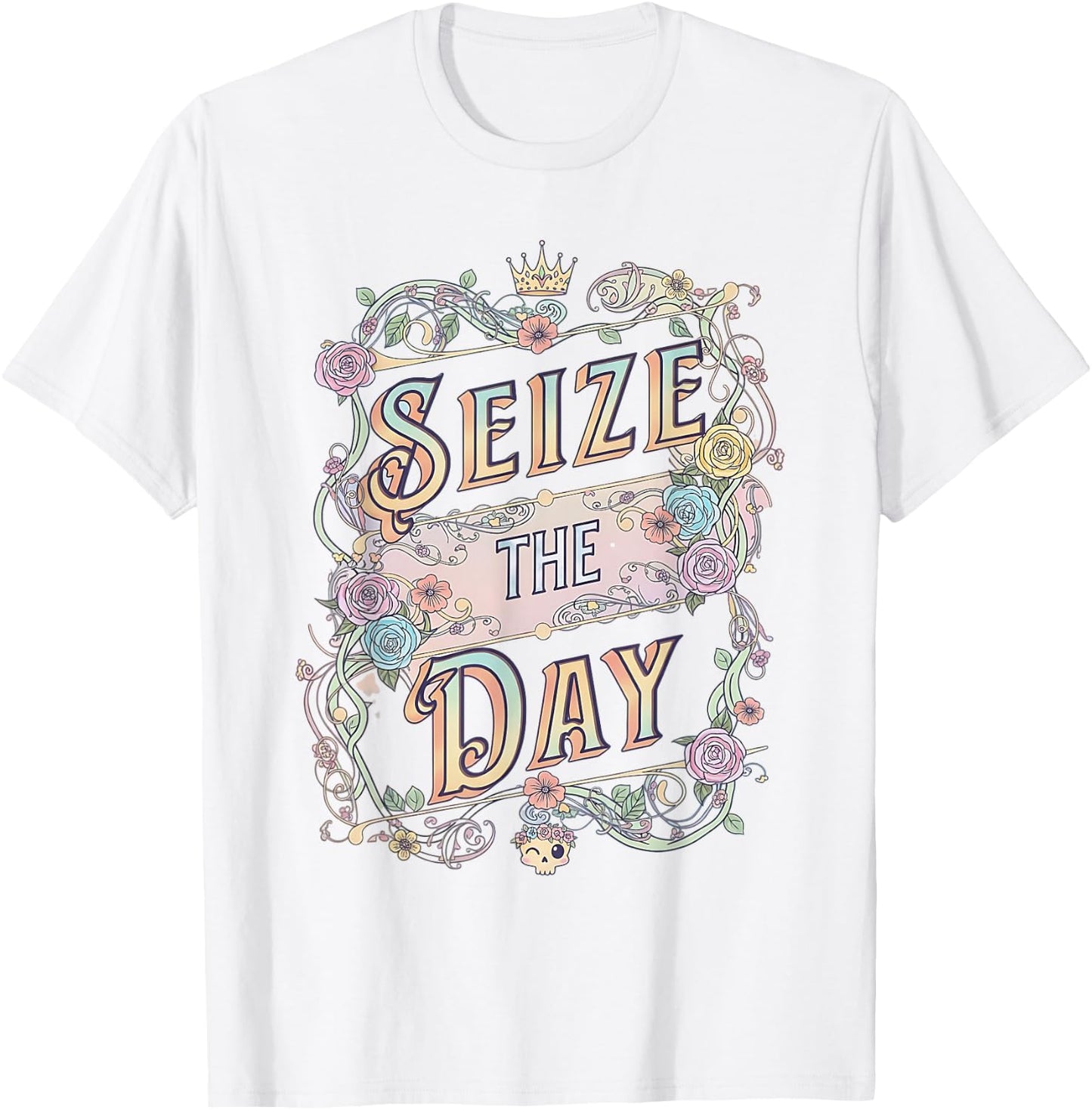 Seize the Day Motivational Quote Vintage Typography Design T-Shirt - T-Shirt | White