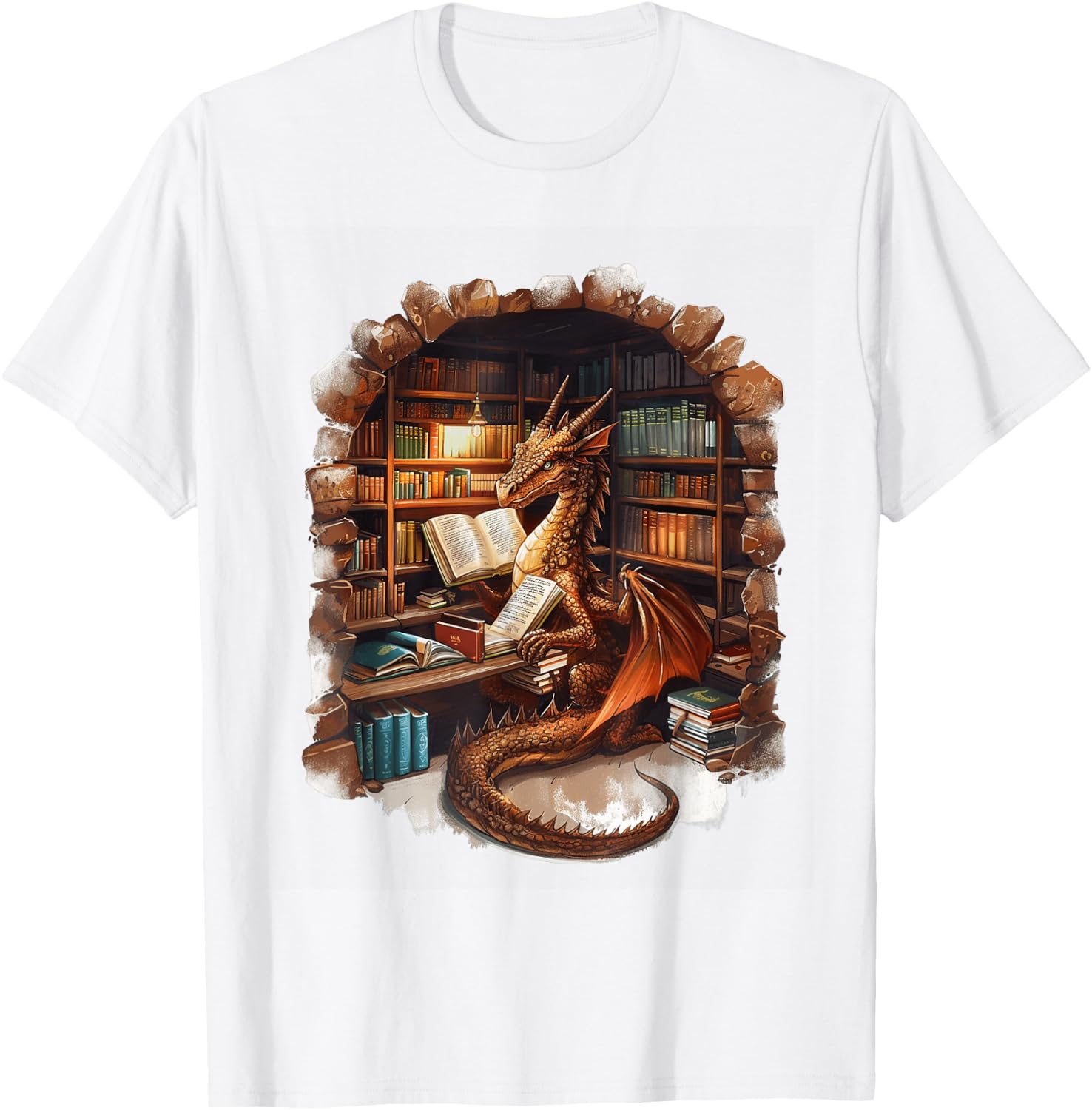 Fantasy Dragon Reading Book Lover T-Shirt - T-Shirt | White