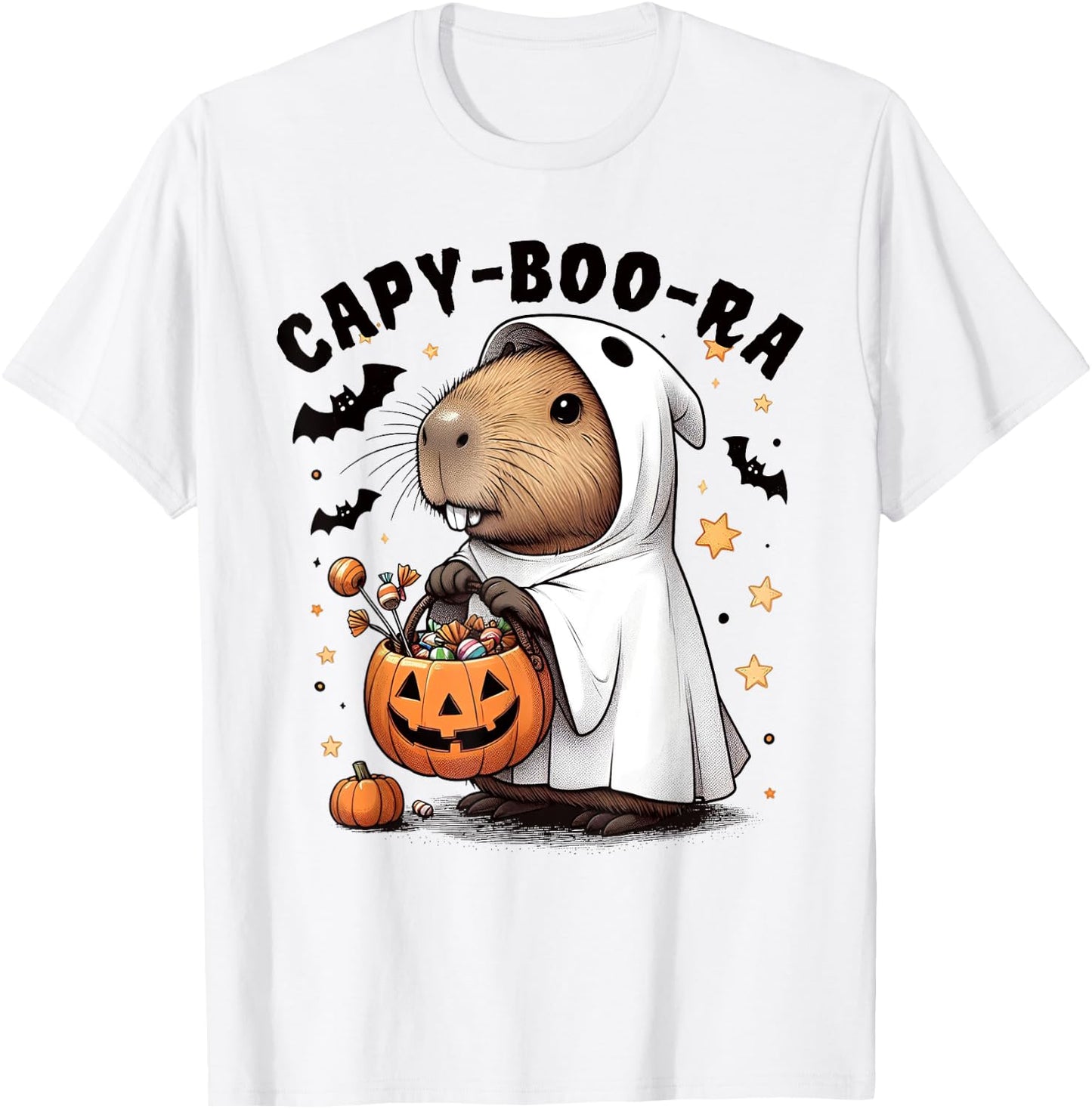 Fun Spooky Capybara Capy-Boo-ra Halloween Ghost Boo Costume T-Shirt - T-Shirt | White