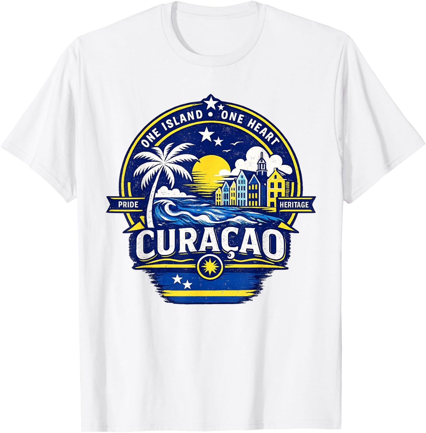 Curacao Island Pride Heritage Souvenir Caribbean Flag T-Shirt - T-Shirt | White