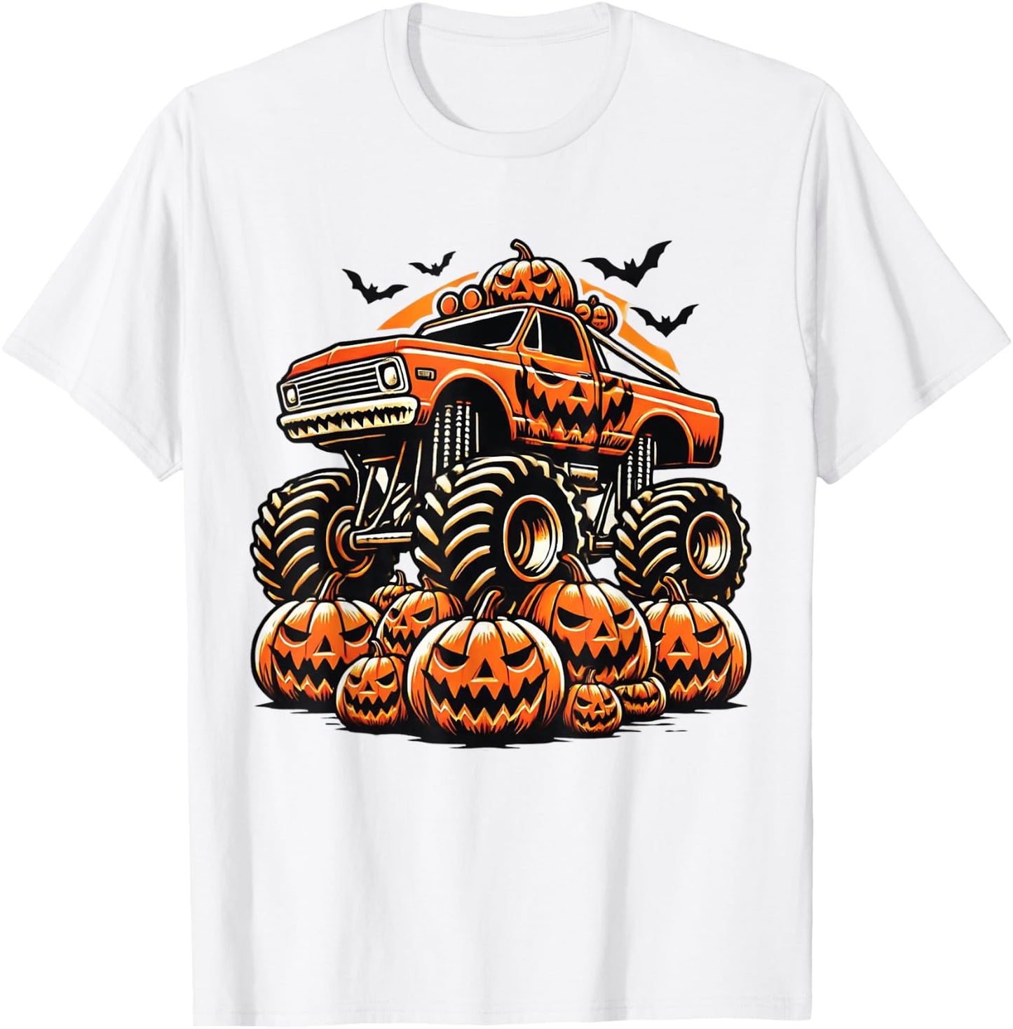 Kids Monster Truck Pumpkin Jack O Lantern Halloween Costume T-Shirt - T-Shirt | White