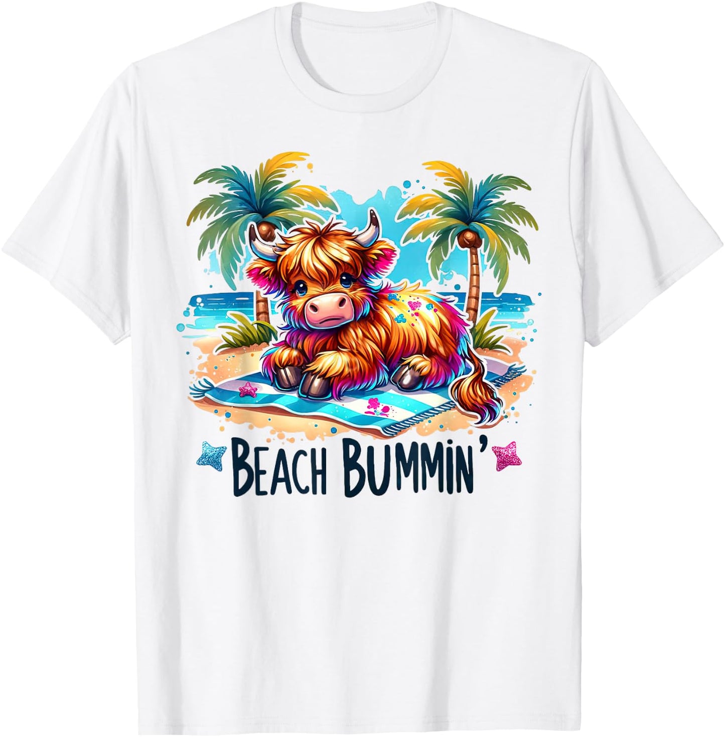 Funny Summer Heifer Cow Beach Bumming Highland Cow T-Shirt - T-Shirt | White