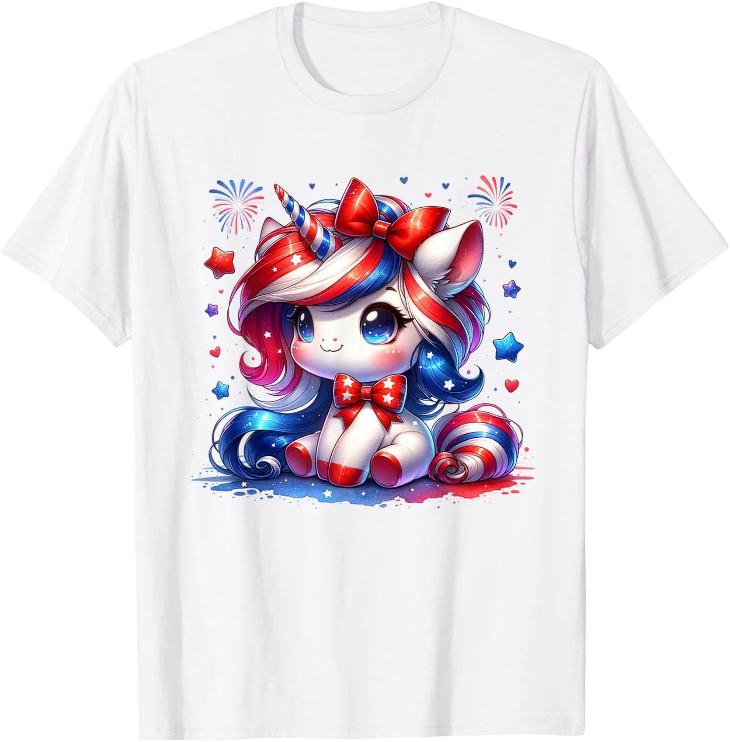 Cute Unicorn 4th Of July Girls Kids American Flag USA Girls T-Shirt - T-Shirt | White