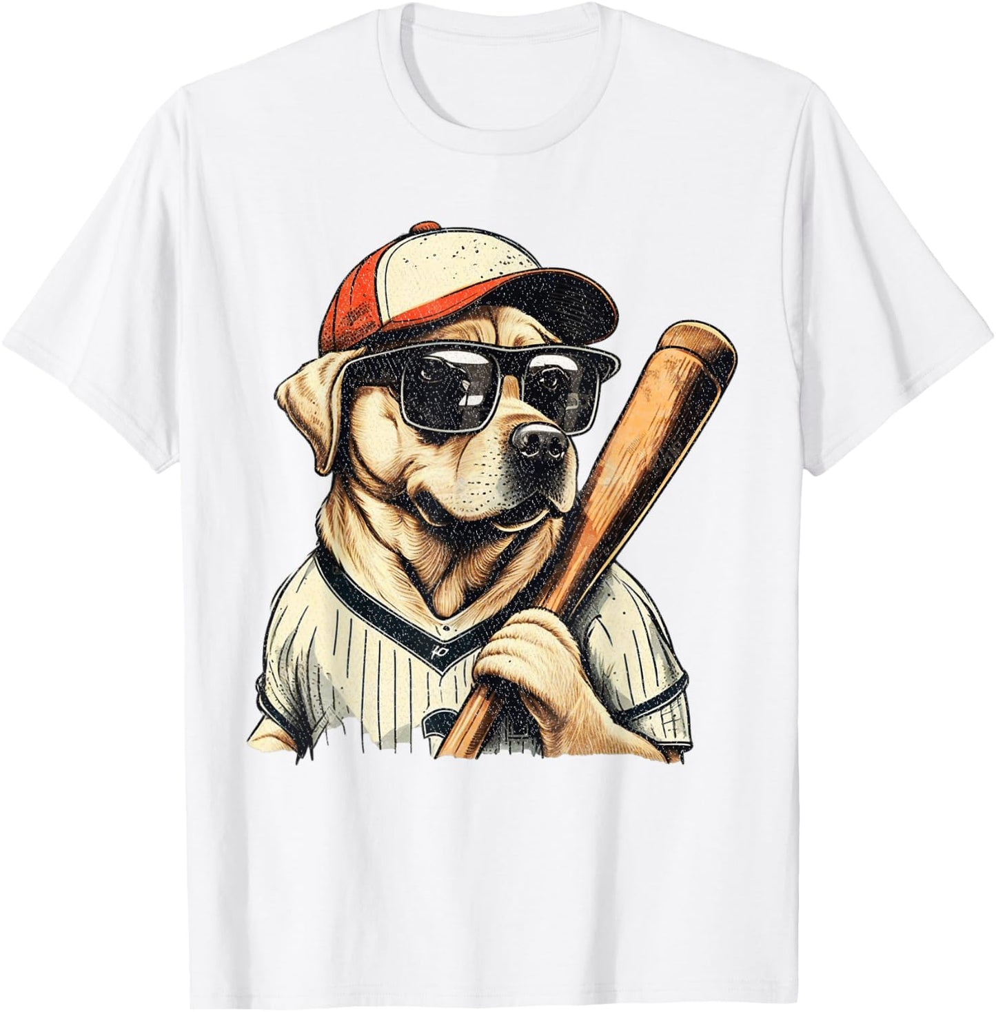 Vintage Retro Dog Playing Baseball, Puppy Pet Lover Women Girls Kids T-Shirt - T-Shirt | White