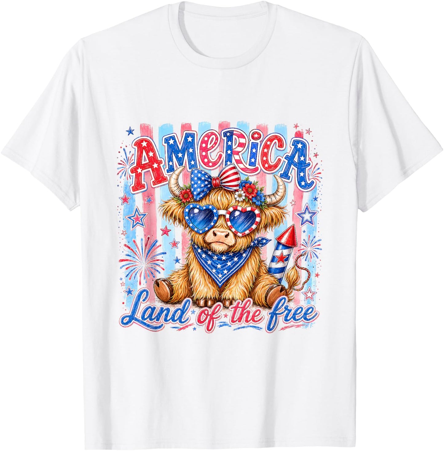 America Land of The Free Cute Cow Sunglasses Holiday Present T-Shirt - T-Shirt | White