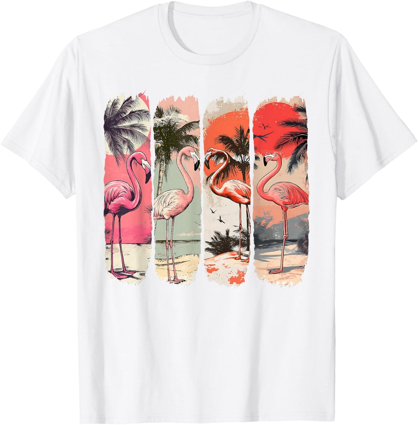 Vintage Pink Flamingo Beach Summer Palm Tree Tropical Summer T-Shirt - T-Shirt | White