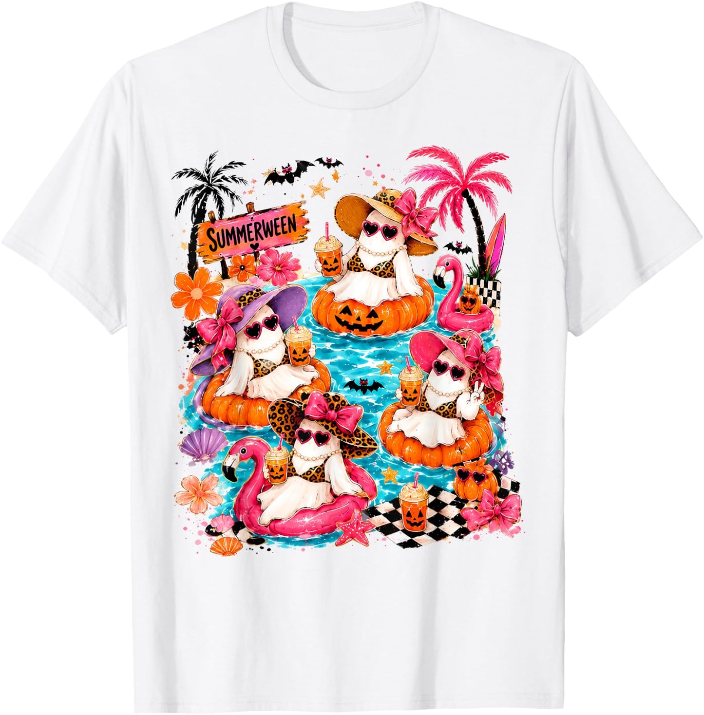 Summerween Summer Vibes Spooky Skeleton Women Kids T-Shirt - T-Shirt | White
