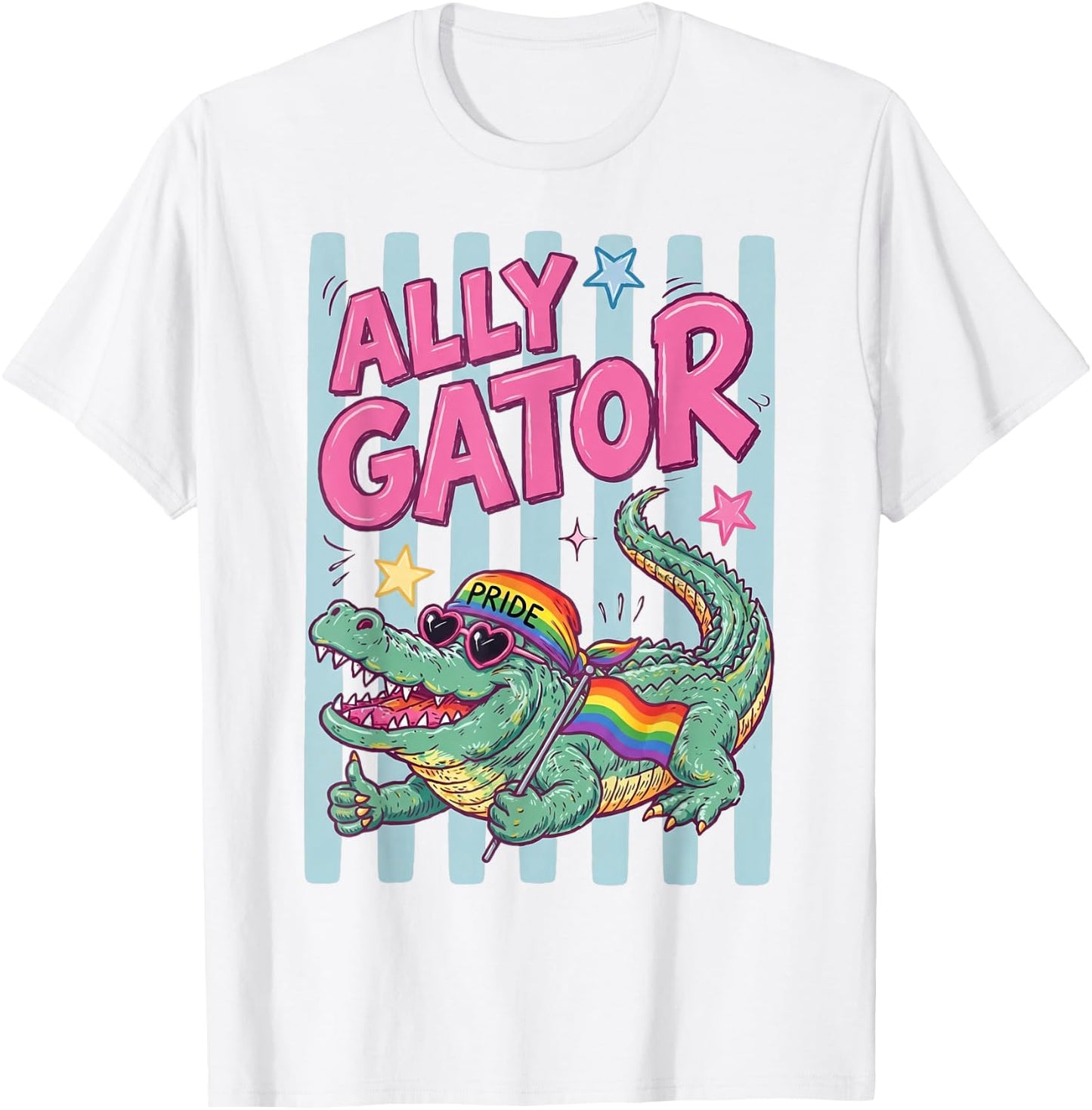 Ally Gator Pride LGBT Rainbow Flag Funny Alligator Men Women T-Shirt - T-Shirt | White