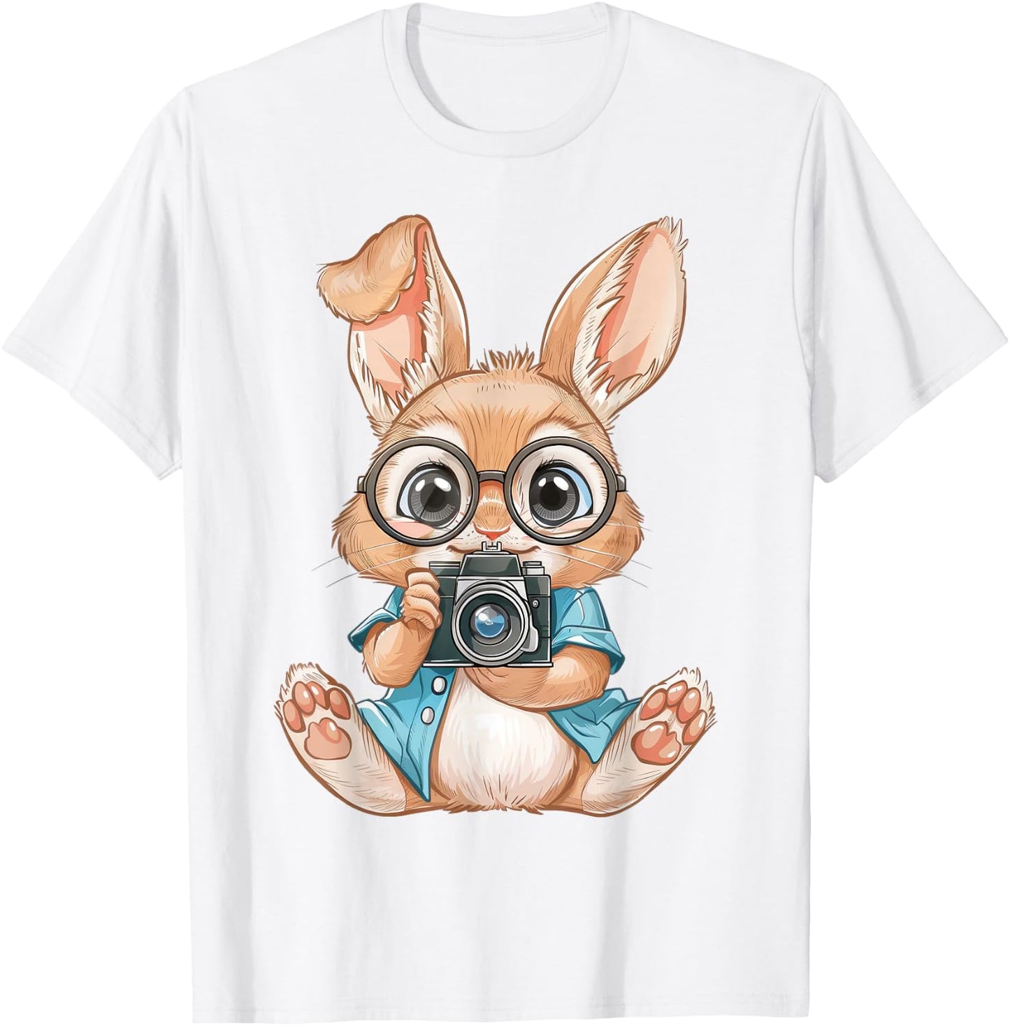 Rabbit Holding Camera Photographer Easter Bunny Cameraman T-Shirt - T-Shirt | White