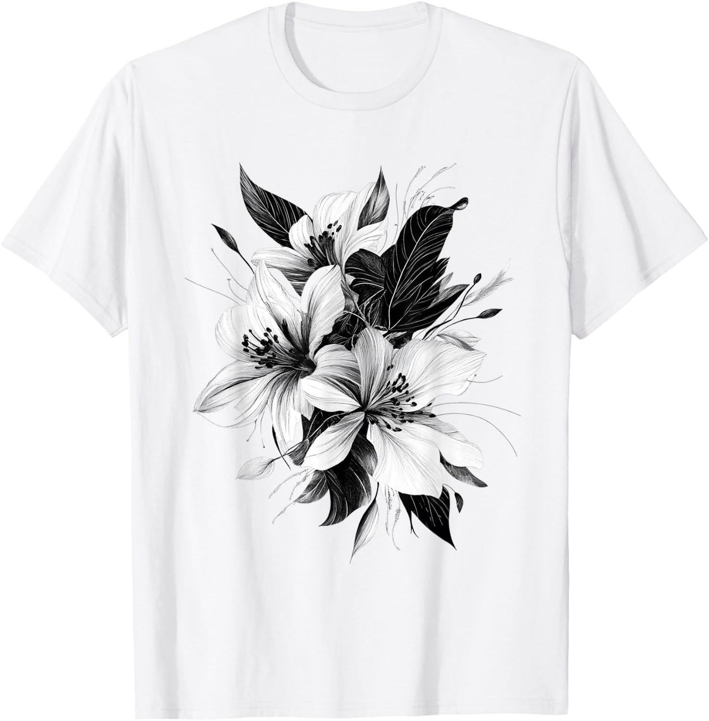 Botanical Art Flower Detailed , white, S T-Shirt - T-Shirt | White