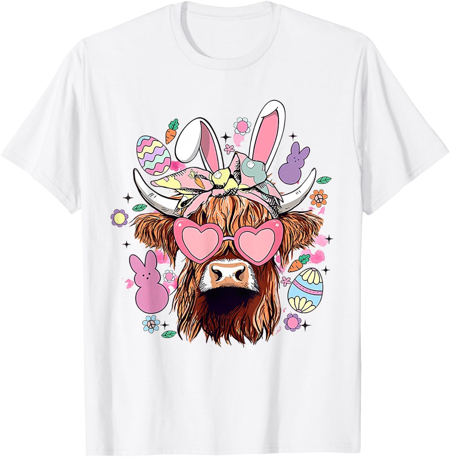 Happy Easter Highland Cow Heifer Easter Day Farmer Cowgirl T-Shirt - T-Shirt | White