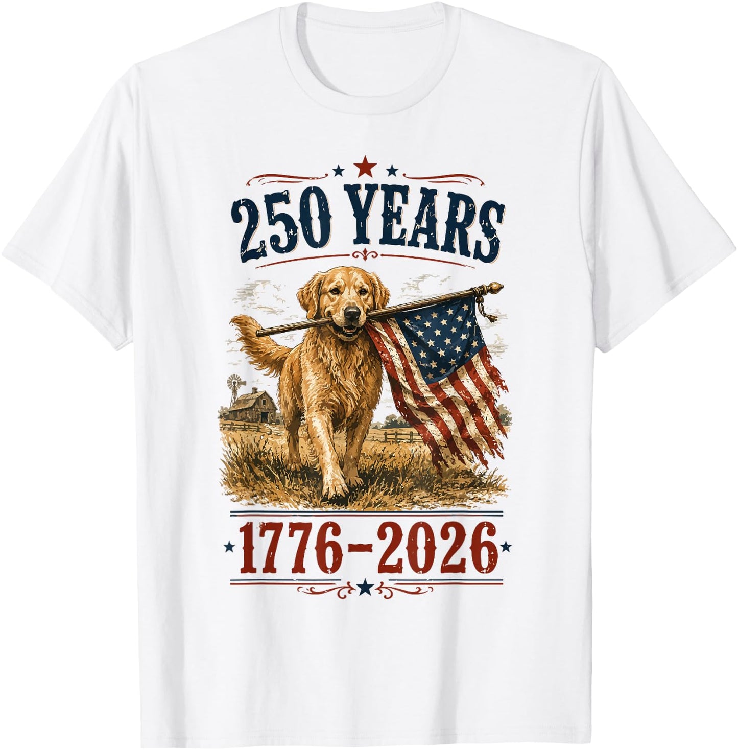 Vintage Golden Retriever Patriotic Dog 250 Years 1776 2026 T-Shirt - T-Shirt | White
