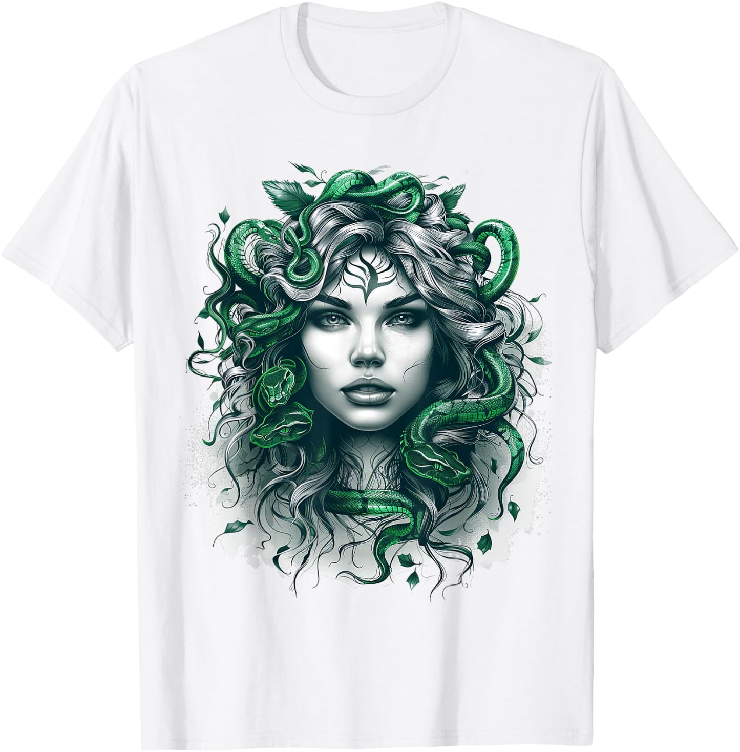 Ancient Greek Mythology Medusahead with Snake Hair Green T-Shirt - T-Shirt | White