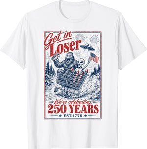 250 Years 250th Anniversary USA July 4th Bigfoot Alien T-Shirt - T-Shirt | White