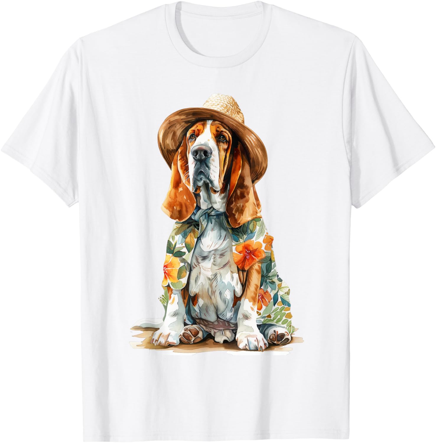 Basset Hound Summer Dog , white, S T-Shirt - T-Shirt | White