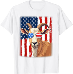Goat USA America Flag Patriotic Goat 4th of July T-Shirt - T-Shirt | White
