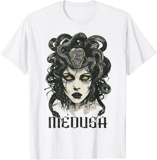 Medusa Greek Mythology Goddess with Snake Hair T-Shirt - T-Shirt | White
