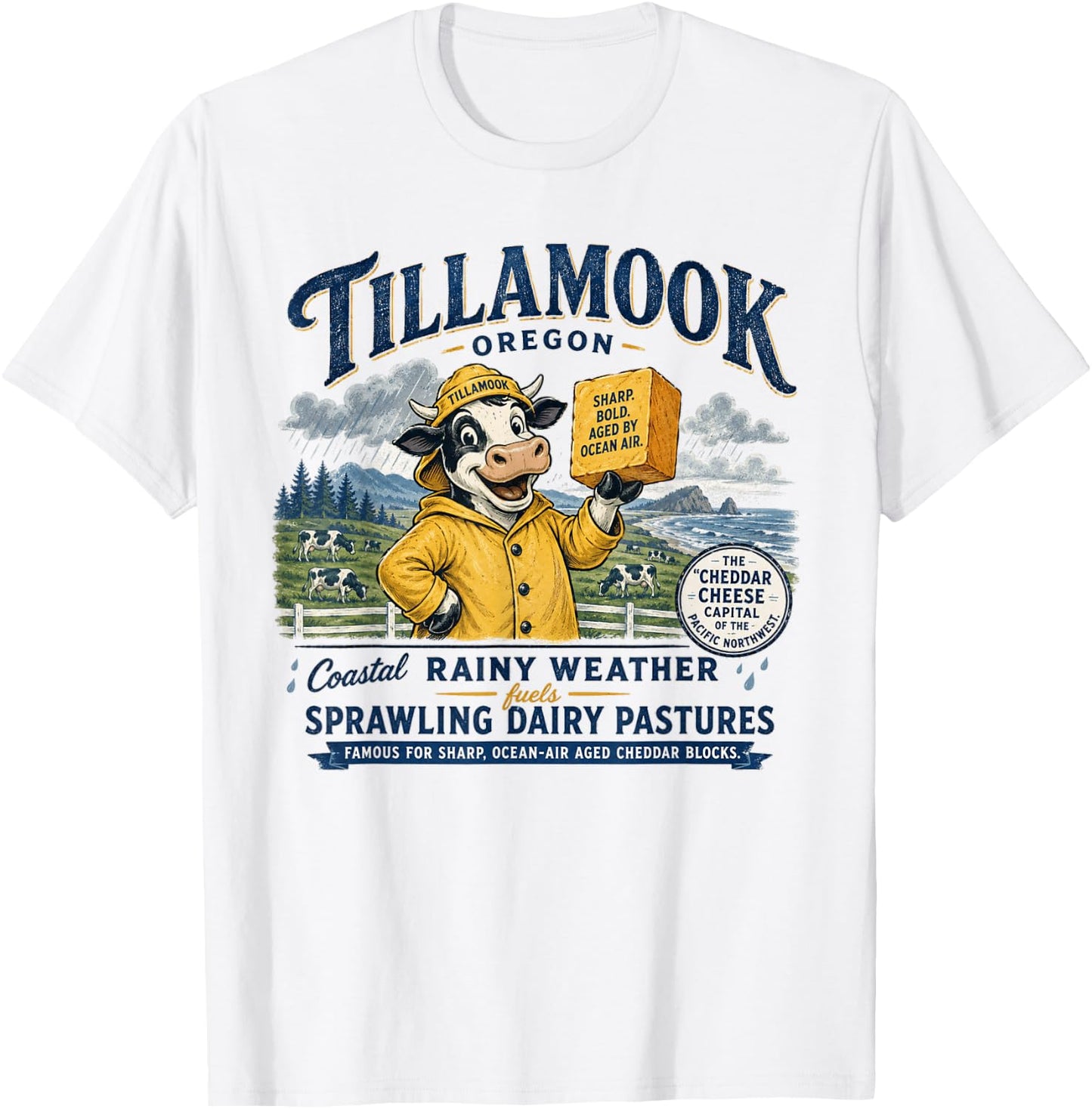 Tillamook Oregon Cheddar Cheese Capital - Vintage Mascot T-Shirt - T-Shirt | White
