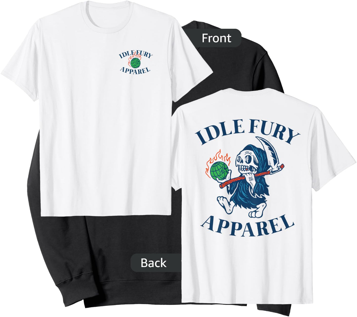 VIEW BACK PRINT Idle Fury Globe Reaper Skeleton Mascot Earth Sweatshirt - Sweatshirt | Black