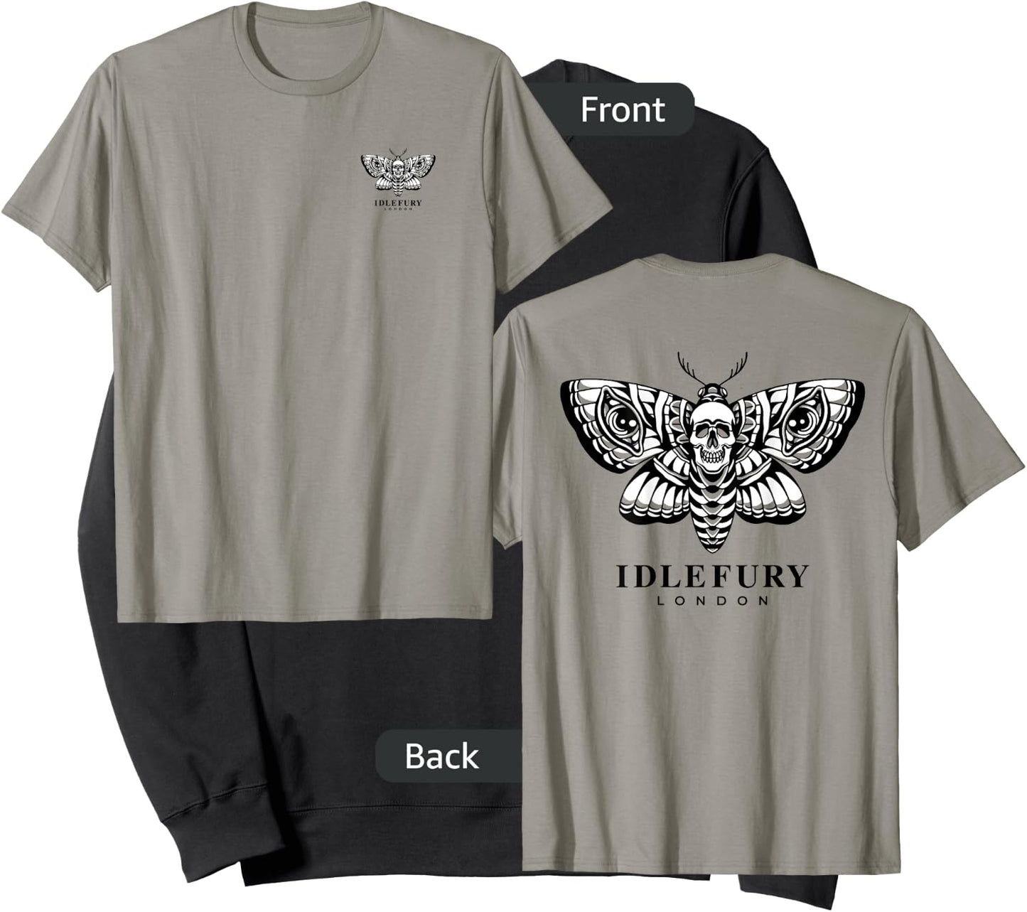 VIEW BACK PRINT Idle Fury Death Moth Skull Moth Butterfly Sweatshirt - Sweatshirt | Black