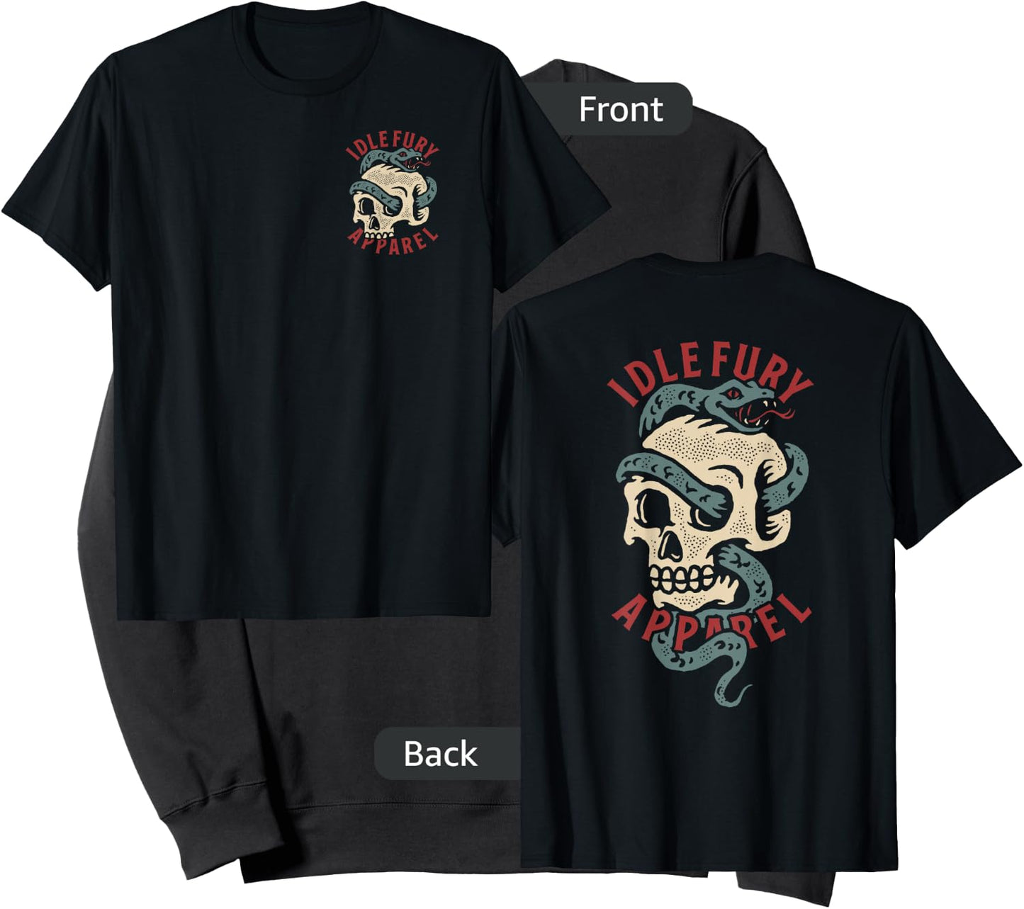 VIEW BACK PRINT Idle Fury Classic Snake & Skull Tattoo Art Sweatshirt - Sweatshirt | Black