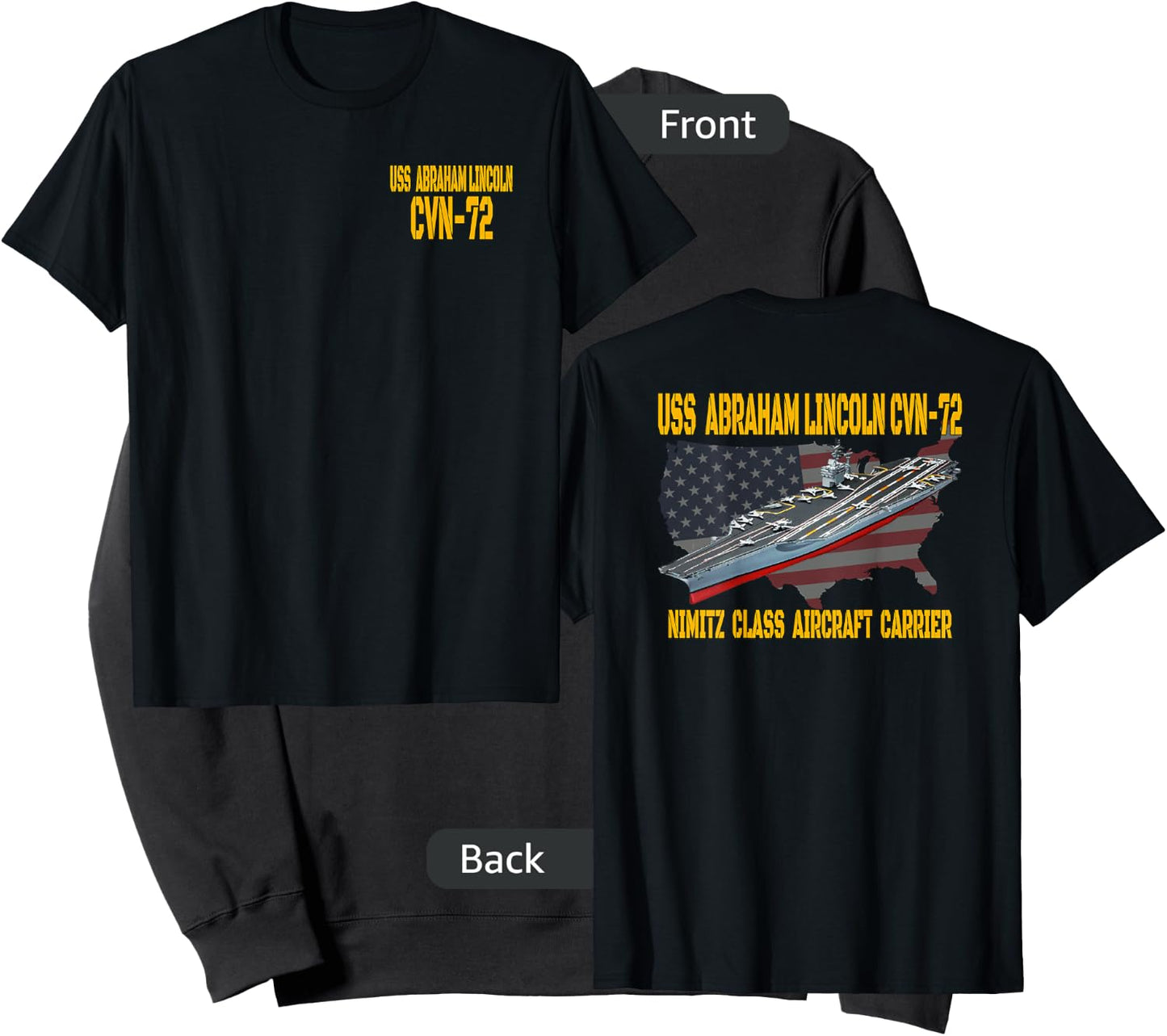 USS Abraham Lincoln CVN-72 Aircraft Carrier Front&Back Sweatshirt - Sweatshirt | Black