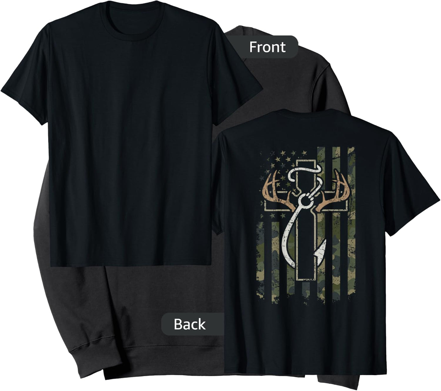 Hunting Fishing Faith - Hunter Fisherman Camo USA - ON Back Sweatshirt - Sweatshirt | Black