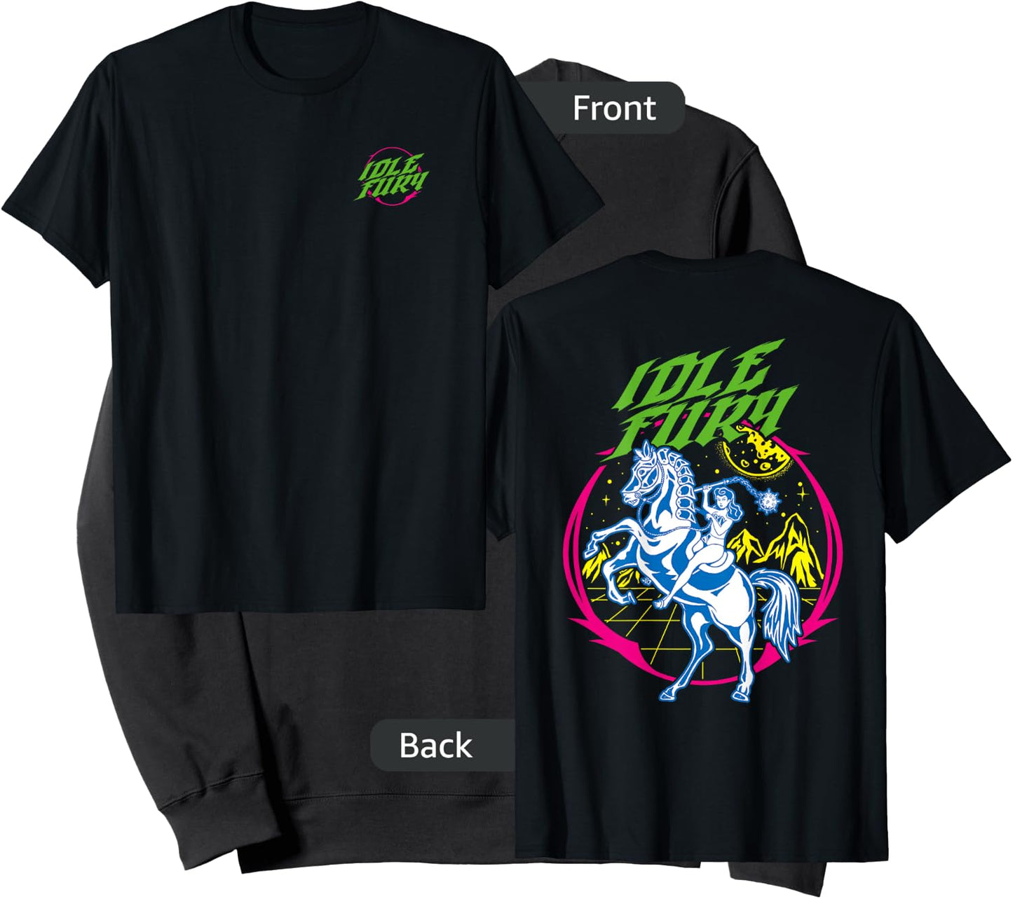 VIEW BACK PRINT Idle Fury Cyber Warrior Woman Battle Horse Sweatshirt - Sweatshirt | Black