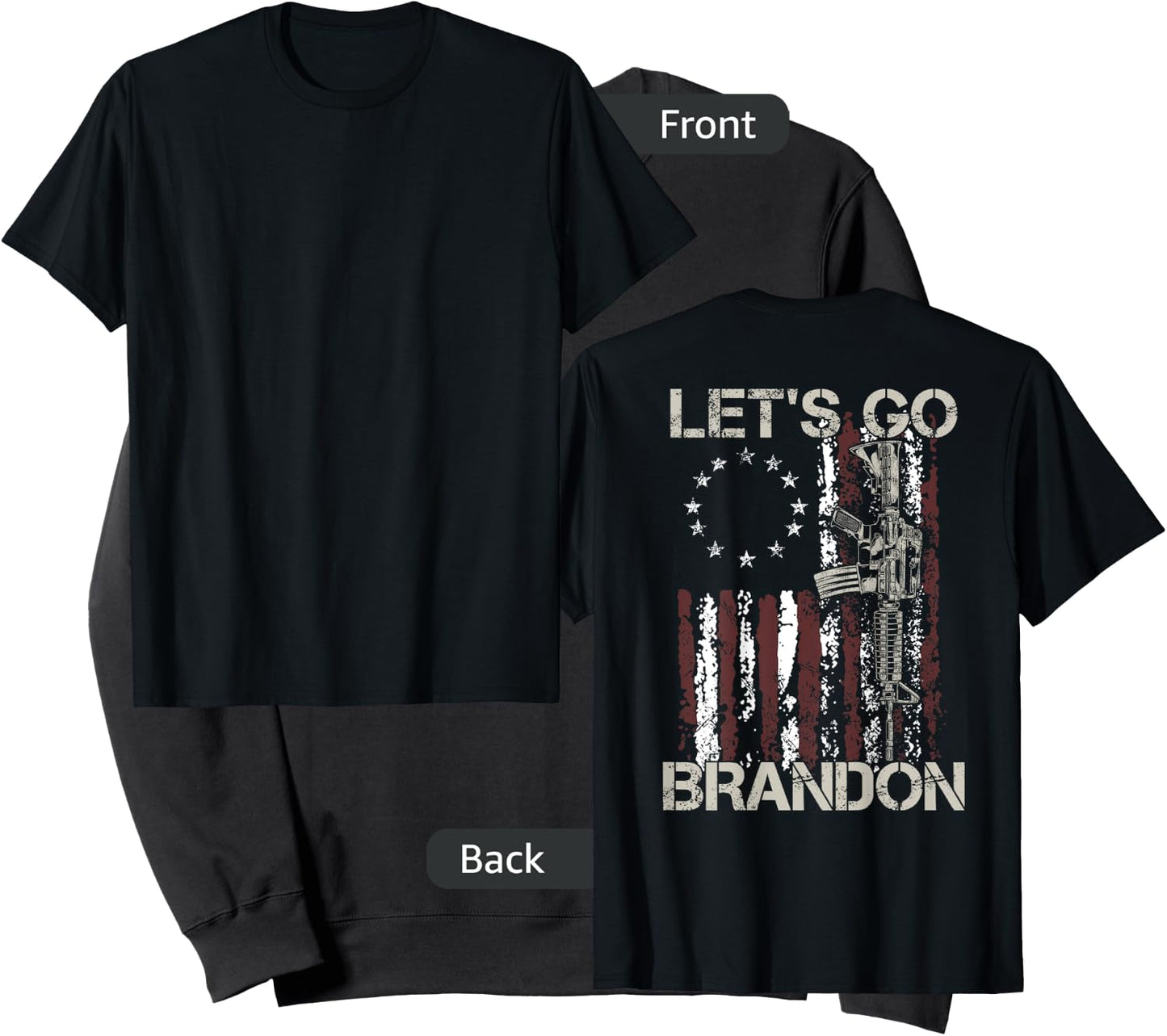 Gun American Flag Patriots Let's Go Brandon (on back) Sweatshirt - Sweatshirt | Black